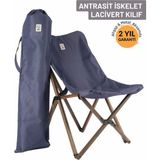 Bag The Joy Ahşap Katlanır Kamp Sandalyesi | Bahçe, Piknik, Balkon | Çantalı - Antrasit İskelet – Lacivert Kılıf