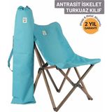 Bag The Joy Ahşap Katlanır Kamp Sandalyesi |Bahçe, Piknik, Balkon | Çantalı - Antrasit İskelet – Turkuaz Kılıf