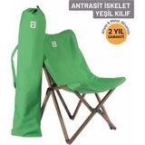 Bag The Joy Ahşap Katlanır Kamp Sandalyesi |Bahçe, Piknik, Balkon | Çantalı – Antrasit İskelet – Yeşil Kılıf