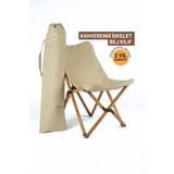 Bag The Joy Ahşap Katlanır Kamp Sandalyesi |Bahçe, Piknik, Balkon | Çantalı – Kahverengi İskelet – Bej Kılıf