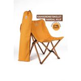 Bag The Joy Ahşap Katlanır Kamp Sandalyesi | Bahçe, Piknik, Balkon | Çantalı - Kahverengi İskelet – Hardal Kılıf