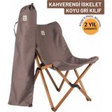 Bag The Joy Ahşap Katlanır Kamp Sandalyesi | Bahçe, Piknik, Balkon | Çantalı - Kahverengi İskelet – Koyu Gri Kılıf