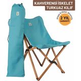 Bag The Joy Ahşap Katlanır Kamp Sandalyesi |Bahçe, Piknik, Balkon | Çantalı - Kahverengi İskelet – Turkuaz Kılıf