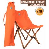 Bag The Joy Ahşap Katlanır Kamp Sandalyesi | Bahçe, Piknik, Balkon | Çantalı - Kahverengi İskelet – Turuncu Kılıf