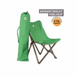 Bag The Joy Ahşap Katlanır Kamp Ve Bahçe Sandalyesi - Antrasit Iskelet - Yeşil Kılıf