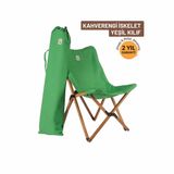Bag The Joy Ahşap Katlanır Kamp Ve Bahçe Sandalyesi - Kahverengi Iskelet - Yeşil Kılıf