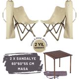 Bag The Joy Ahşap Katlanır Masa Sandalye Seti Antrasit - Bej Kılıf 60X60X55 Antrasit Masa