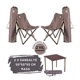 Bag The Joy Ahşap Katlanır Masa Sandalye Seti Antrasit Iskelet Koyu Gri Kılıf, 50x50x50 Masa Antrasit - Gri