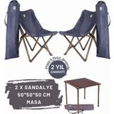 Bag The Joy Ahşap Katlanır Masa Sandalye Seti Antrasit Iskelet Lacivert Kılıf–50x50x50 Antrasit Masa