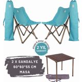 Bag The Joy Ahşap Katlanır Masa Sandalye Seti Antrasit Iskelet Turkuaz Kılıf-60x60x55 Antrasit Masa