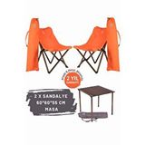 Bag The Joy Ahşap Katlanır Masa Sandalye Seti Antrasit Iskelet Turuncu Kılıf -60x60x55 Masa Antrasit - Turuncu