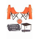 Bag The Joy Ahşap Katlanır Masa Sandalye Seti Antrasit Iskelet Turuncu Kılıf -70x70x55 Masa Antrasit - Turuncu