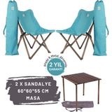 Bag The Joy Ahşap Katlanır Masa Sandalye Seti Antrasit - Turkuaz Kılıf 60X60X55 Antrasit Masa
