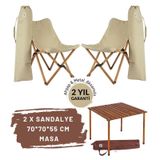 BAG THE JOY AHŞAP KATLANIR MASA SANDALYE SETİ – KAHVERENGİ - BEJ -70 * 70 * 55