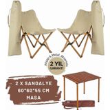 Bag The Joy Ahşap Katlanır Masa Sandalye Seti Kahverengi Iskelet Bej Kılıf -60x60x55 Kahverengi Masa
