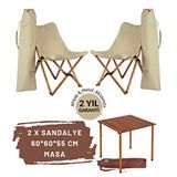 Bag The Joy Ahşap Katlanır Masa Sandalye Seti Kahverengi Iskelet Bej Kılıf, 60x60x55 Masa Kahverengi -Bej