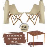 Bag The Joy Ahşap Katlanır Masa Sandalye Seti Kahverengi Iskelet Bej Kılıf -70x70x55 Kahverengi Masa