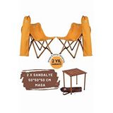 Bag The Joy Ahşap Katlanır Masa Sandalye Seti Kahverengi Iskelet Hardal Kılıf -50x50x50 Masa Kahverengi - Hardal