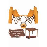 Bag The Joy Ahşap Katlanır Masa Sandalye Seti Kahverengi Iskelet Hardal Kılıf -70x70x55 Masa Kahverengi - Hardal