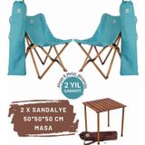 Bag The Joy Ahşap Katlanır Masa Sandalye Seti Kahverengi Iskelet Turkuaz Kılıf-50x50x50 Kahve Masa