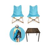 Bag The Joy Ahşap Katlanır Masa Sandalye Seti Kahverengi Iskelet Turkuaz Kılıf - 60x60x55 Kahve Masa