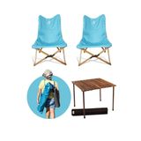 Bag The Joy Ahşap Katlanır Masa Sandalye Seti Kahverengi Iskelet Turkuaz Kılıf - 70x70x55 Kahve Masa