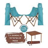 Bag The Joy Ahşap Katlanır Masa Sandalye Seti Kahverengi Iskelet Turkuaz Kılıf, 70x70x55 Masa Kahverengi - Turkuaz