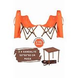 Bag The Joy Ahşap Katlanır Masa Sandalye Seti Kahverengi Iskelet Turuncu Kılıf -50x50x50 Masa Kahverengi - Turuncu