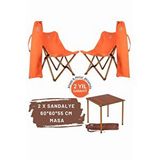 Bag The Joy Ahşap Katlanır Masa Sandalye Seti Kahverengi Iskelet Turuncu Kılıf -60x60x55 Masa Kahverengi - Turuncu