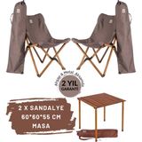Bag The Joy Ahşap Katlanır Masa Sandalye Seti Kahverengi - Koyu Gri Kılıf 60X60X55 Kahverengi Masa