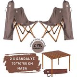 Bag The Joy Ahşap Katlanır Masa Sandalye Seti Kahverengi - Koyu Gri Kılıf 70X70X55 Kahverengi Masa