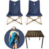 Bag The Joy Ahşap Katlanır Masa Sandalye Seti Kahverengi - Lacivert Kılıf 60X60X55 Kahverengi Masa