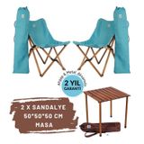 BAG THE JOY AHŞAP KATLANIR MASA SANDALYE SETİ – KAHVERENGİ - TURKUAZ -50 * 50 * 50