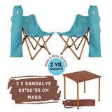 BAG THE JOY AHŞAP KATLANIR MASA SANDALYE SETİ – KAHVERENGİ - TURKUAZ -60 * 60 * 55