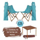BAG THE JOY AHŞAP KATLANIR MASA SANDALYE SETİ – KAHVERENGİ - TURKUAZ -70 * 70 * 55