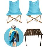 Bag The Joy Ahşap Katlanır Masa Sandalye Seti Kahverengi - Turkuaz Kılıf 60X60X55 Kahverengi Masa