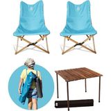 Bag The Joy Ahşap Katlanır Masa Sandalye Seti Kahverengi - Turkuaz Kılıf 70X70X55 Kahverengi Masa