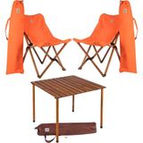 Bag The Joy Ahşap Katlanır Masa Sandalye Seti Kahverengi - Turuncu Kılıf 70X70X55 Kahverengi Masa