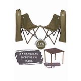 Bag The Joy Antrasit Haki Kılıf Sandalye ve 60x60x55 CM Antrasit Ahşap Katlanır Masa Seti