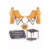 Bag The Joy Antrasit Hardal Kılıf Sandalye ve 60x60x55 CM Kahverengi Ahşap Katlanır Masa Seti