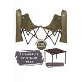 Bag The Joy Antrasit İskelet Haki Kılıf ve 70x70x55 CM Antrasit Masa Ahşap Katlanır Masa Sandalye Seti