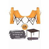 Bag The Joy Antrasit İskelet Hardal Kılıf Sandalye ve 70x70x55 CM Kahverengi Ahşap Katlanır Masa Seti