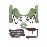 Bag The Joy Antrasit İskelet Su Yeşili Koyu Kılıf ve 70x70x55 CM Antrasit Masa Ahşap Katlanır Masa Sandalye Seti
