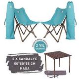 Bag The Joy Antrasit İskelet Turkuaz Kılıf ve 60x60x55 cm Antrasit Masa Ahşap Katlanır Masa Sandalye Seti