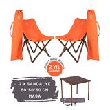 Bag The Joy Antrasit İskelet Turuncu Kılıf Sandalye ve 50x50x50 CM Kahverengi Ahşap Katlanır Masa Seti