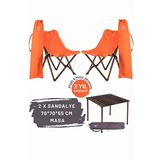 Bag The Joy Antrasit İskelet Turuncu Kılıf Sandalye ve 70x70x55 CM Kahverengi Ahşap Katlanır Masa Seti