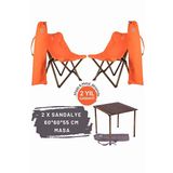 Bag The Joy Antrasit Turuncu Kılıf Sandalye ve 60x60x55 CM Kahverengi Ahşap Katlanır Masa Seti