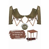 Bag The Joy Kahverengi Haki Kılıf Sandalye ve 50x50x50 CM Kahverengi Ahşap Katlanır Masa Seti