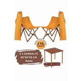 Bag The Joy Kahverengi Hardal Kılıf Sandalye ve 60x60x55 CM Kahverengi Ahşap Katlanır Masa Seti