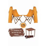 Bag The Joy Kahverengi İskelet Hardal Kılıf Sandalye ve 50x50x50 CM Kahverengi Ahşap Katlanır Masa Seti